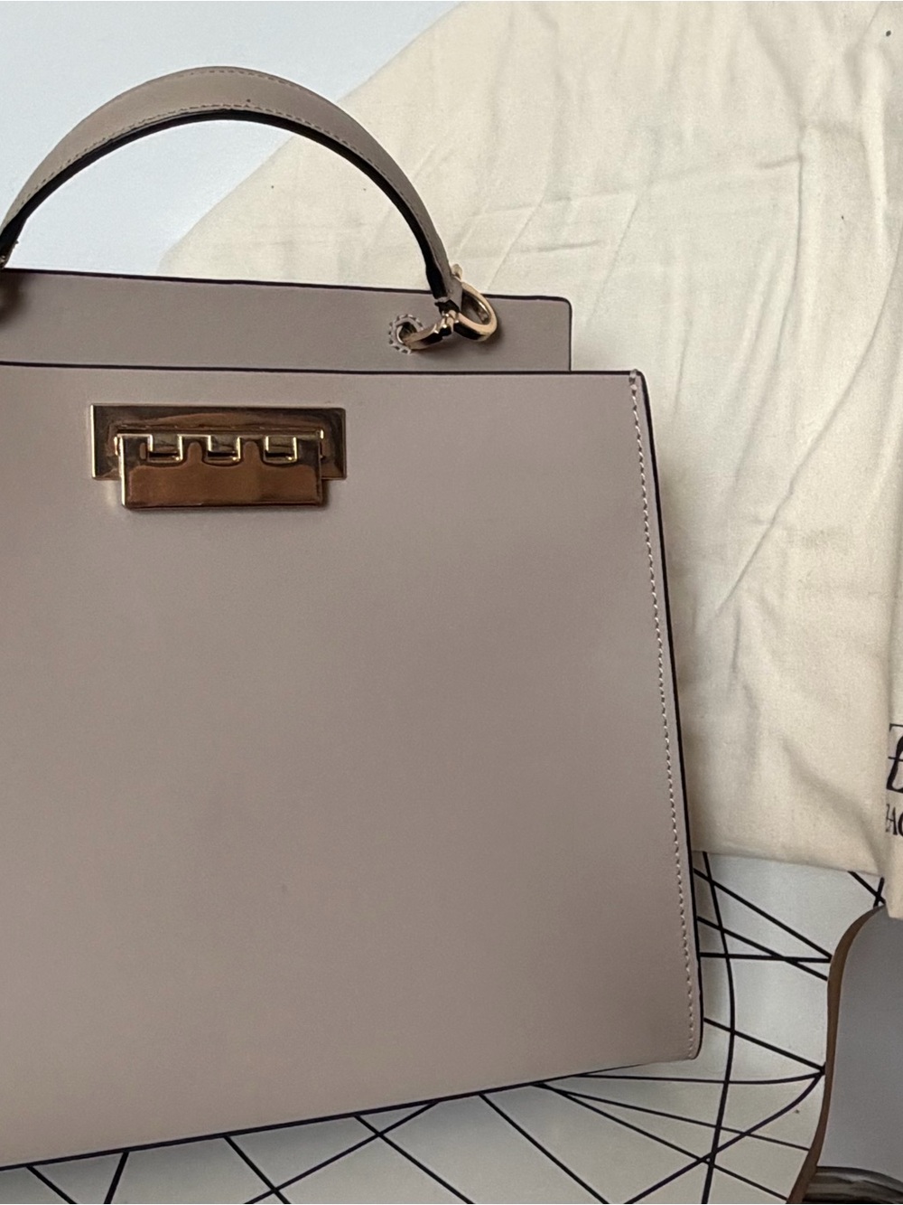 Zac Posen Structured Top Handle Bag in Taupe